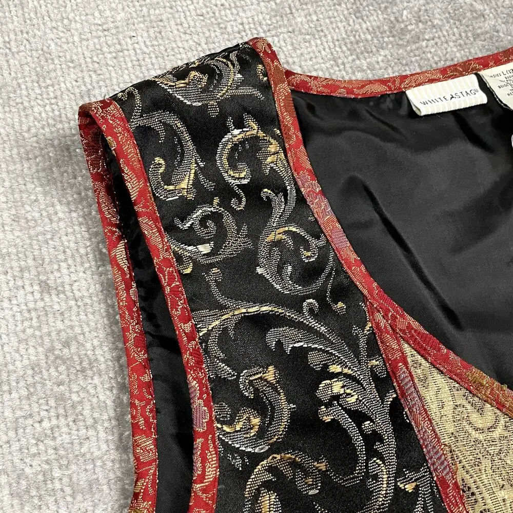 VTG Brocade Patchwork Paisley Boho Hippie Western Goth Whimsy Vest Womens L